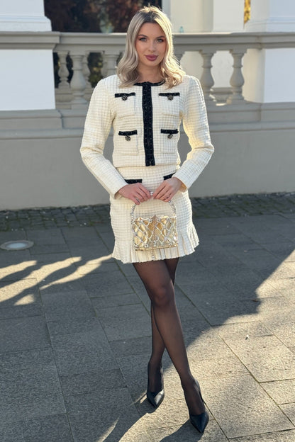 Maryne | Ensemble coordonné en tweed avec détails noirs