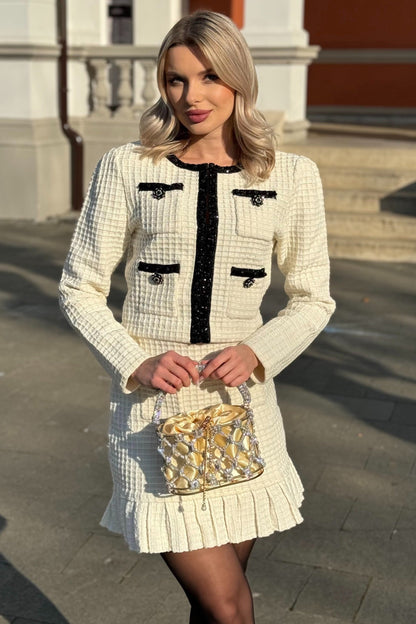 Maryne | Ensemble coordonné en tweed avec détails noirs