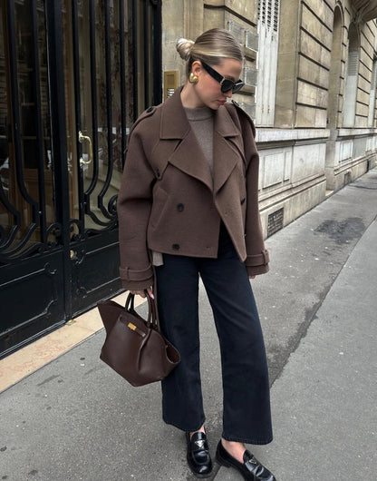 Ana | Élégant manteau court en laine avec ceinture