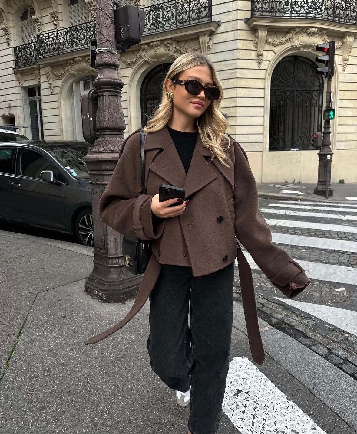 Aubriana | Elegant Cropped Belted Wool Coat