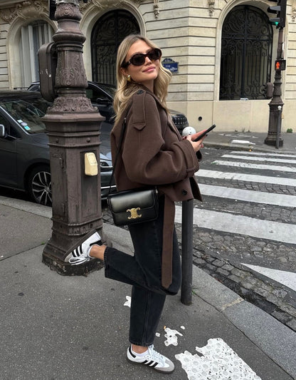 Ana | Élégant manteau court en laine avec ceinture