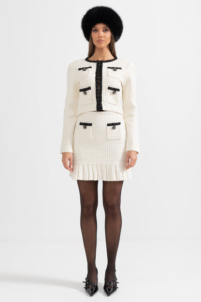 Maryne | Ensemble coordonné en tweed avec détails noirs