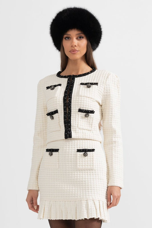 Maryne | Ensemble coordonné en tweed avec détails noirs
