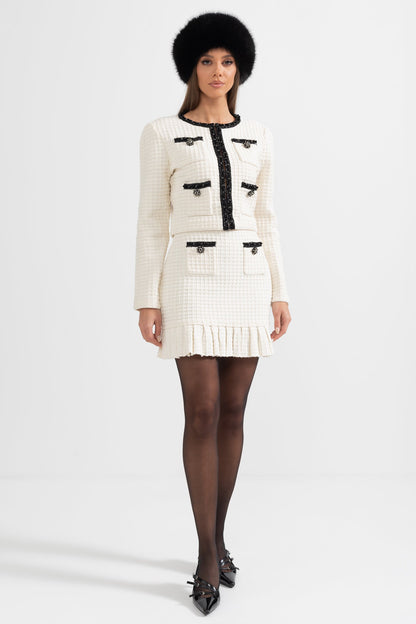 Maryne | Ensemble coordonné en tweed avec détails noirs