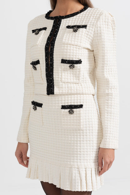 Maryne | Ensemble coordonné en tweed avec détails noirs