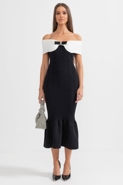 Syera | Robe midi sophistiquée à nœud sirène