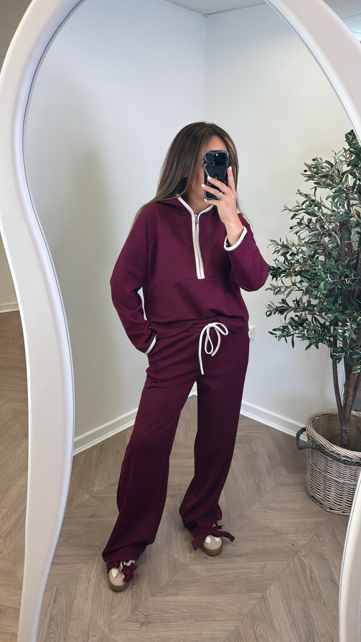 LIBERTY - Ensemble lounge bordeaux avec sweat à capuche zippé et pantalon