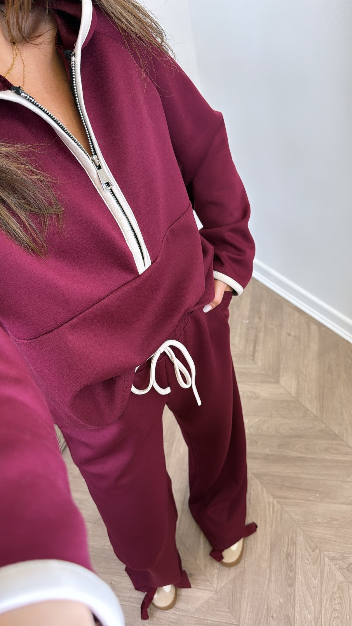 LIBERTY - Ensemble lounge bordeaux avec sweat à capuche zippé et pantalon