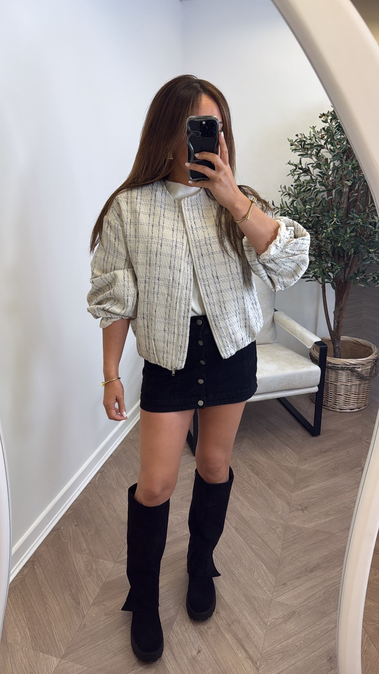 LORNA - blouson bomber texture crème