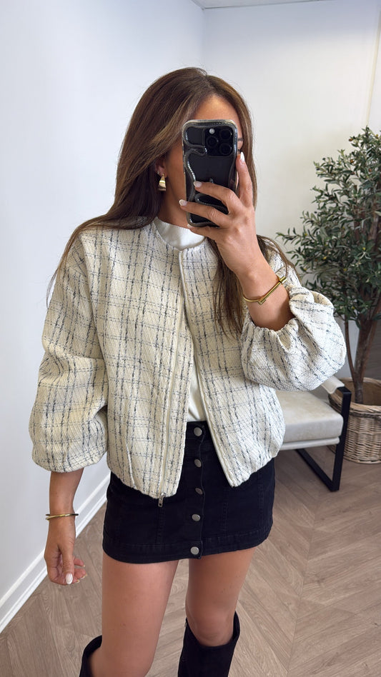 LORNA - blouson bomber texture crème