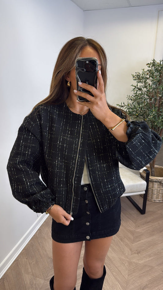 LORNA - blouson bomber noir texturé