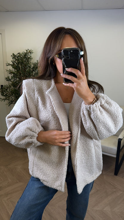 MILEY - veste teddy beige à épaules structurées