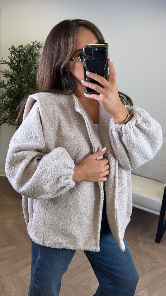 MILEY - veste teddy beige à épaules structurées