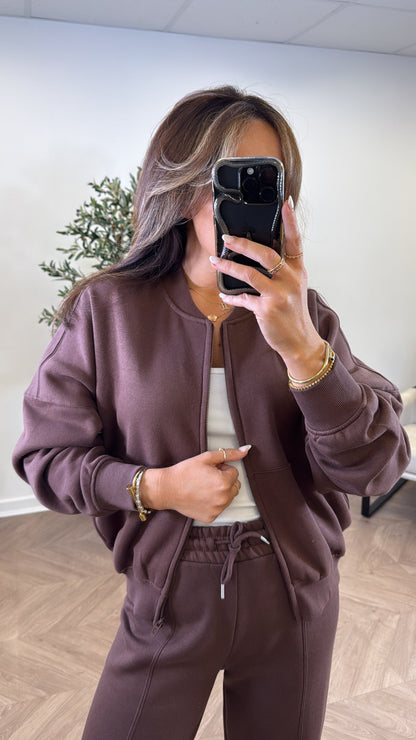 ELLEN - Ensemble pantalon et blouson aviateur marron