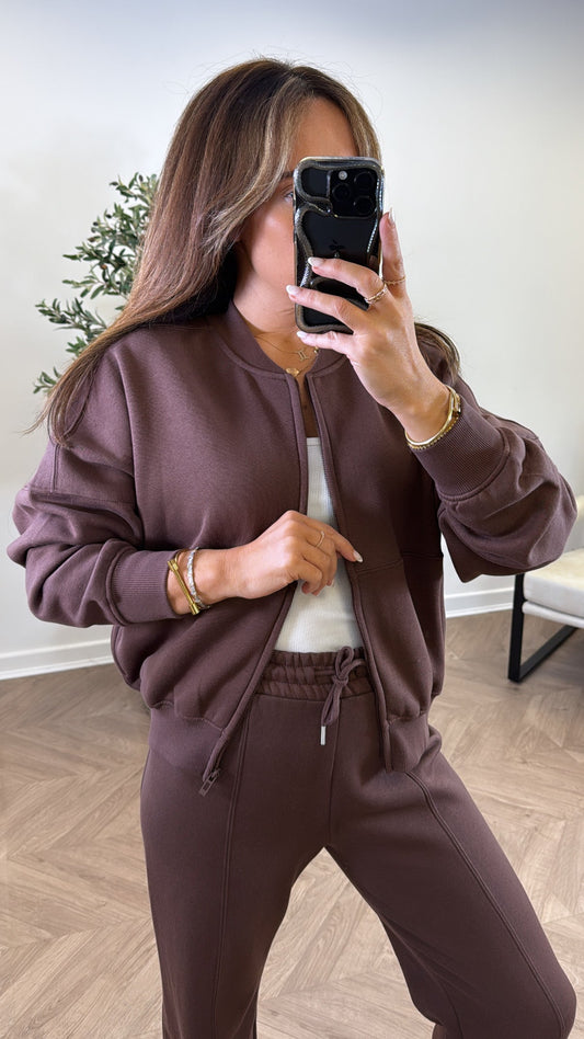 ELLEN - Ensemble pantalon et blouson aviateur marron