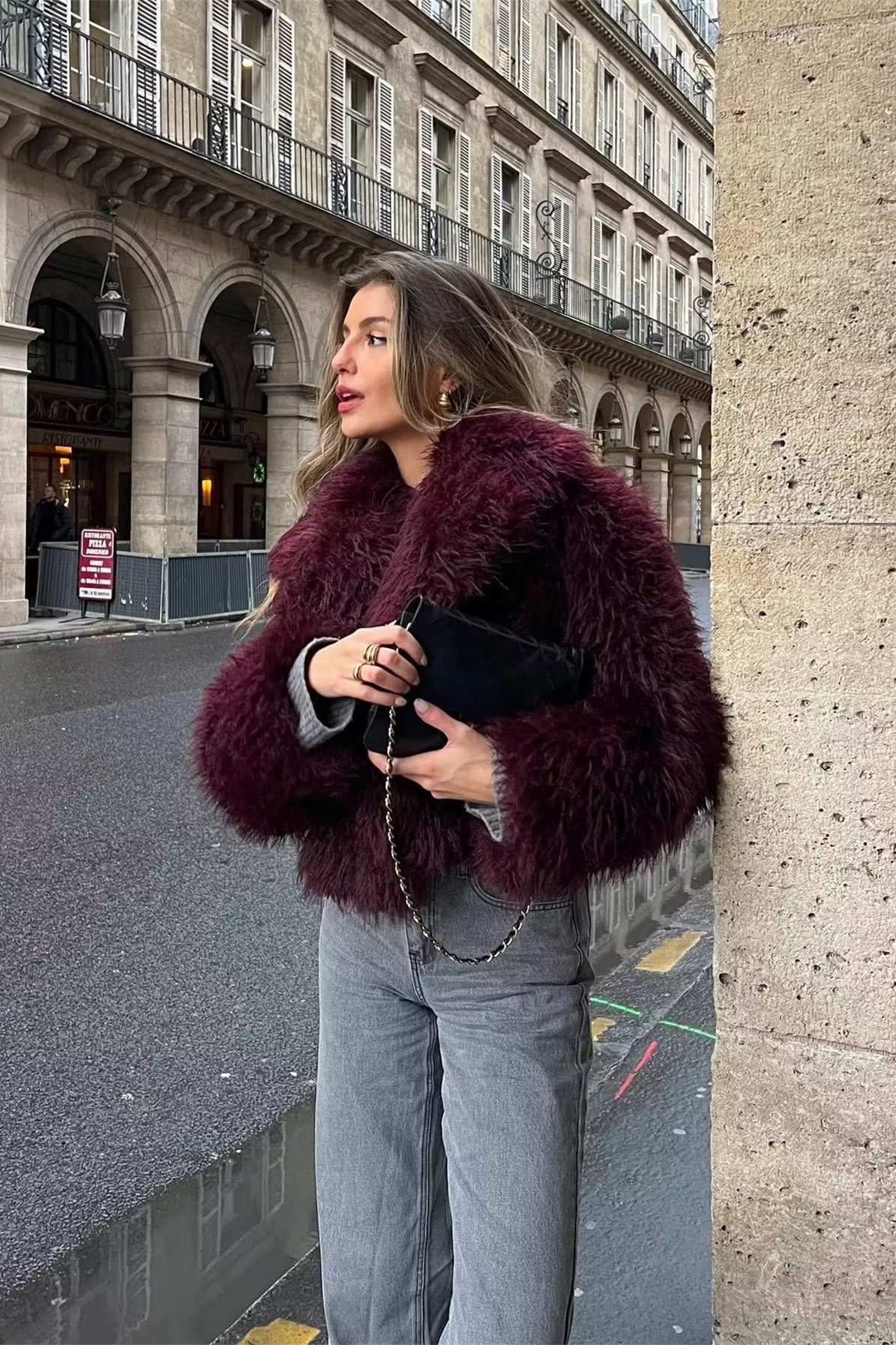 Noemi | Cropped Fluffy Jacket With Notch Lapel