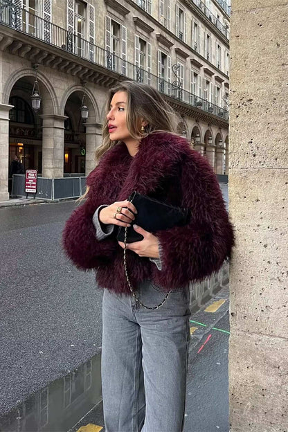 Noemi | Cropped Fluffy Jacket With Notch Lapel