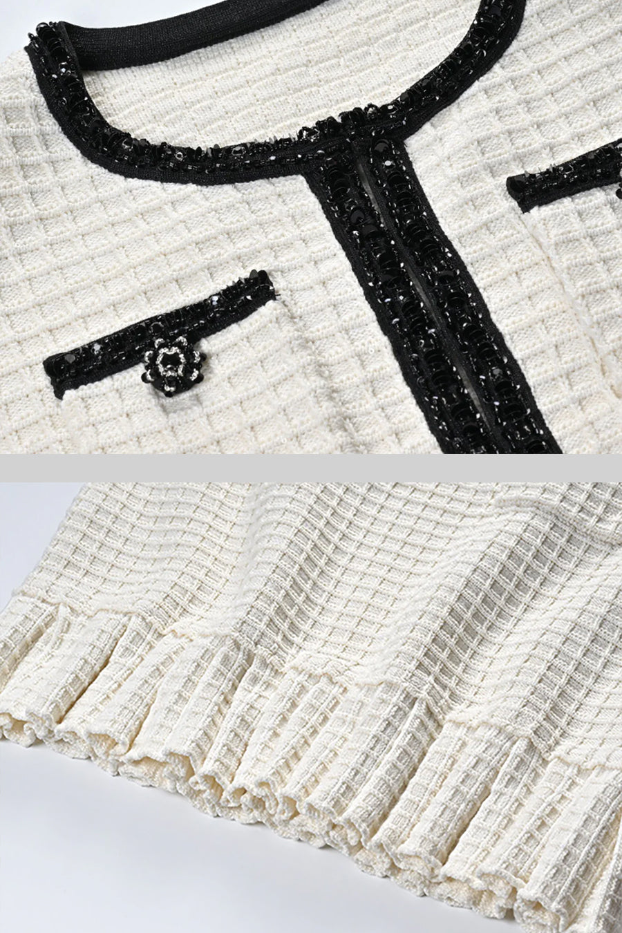 Maryne | Ensemble coordonné en tweed avec détails noirs